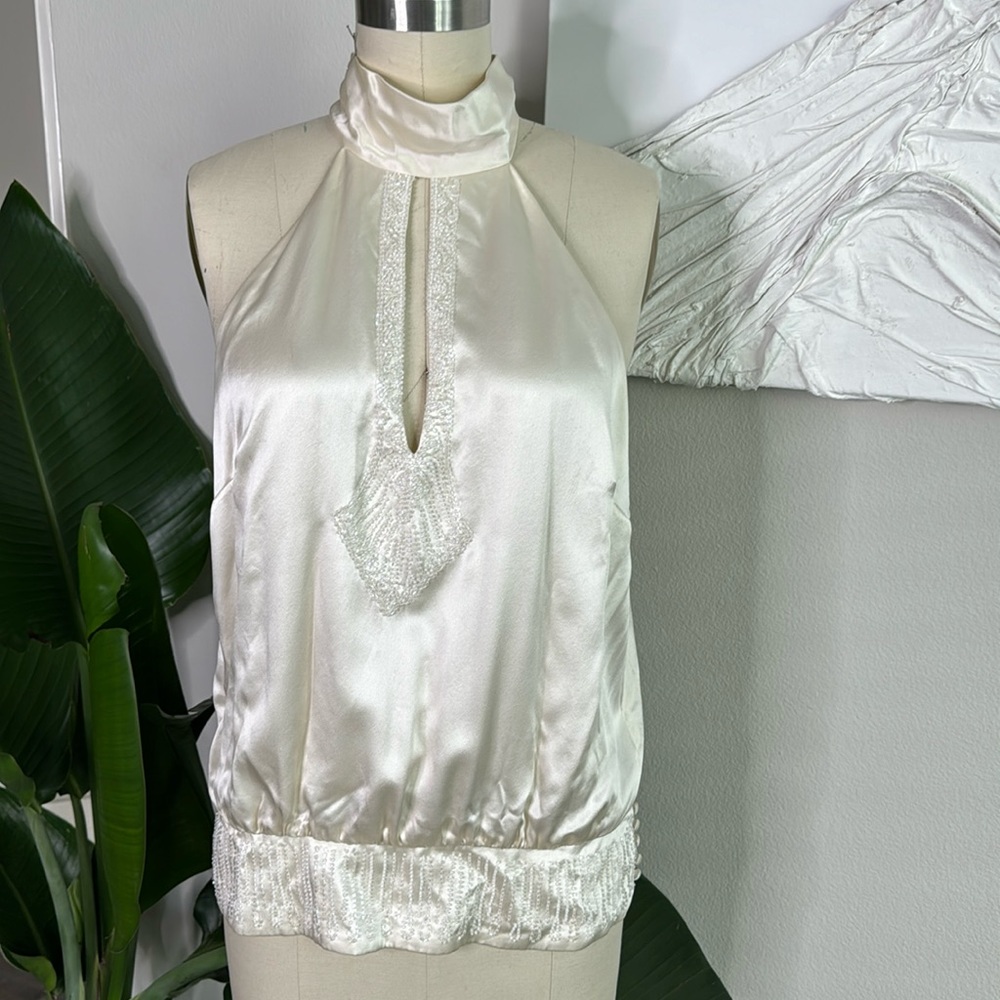 BCBG Silk Beaded Halter